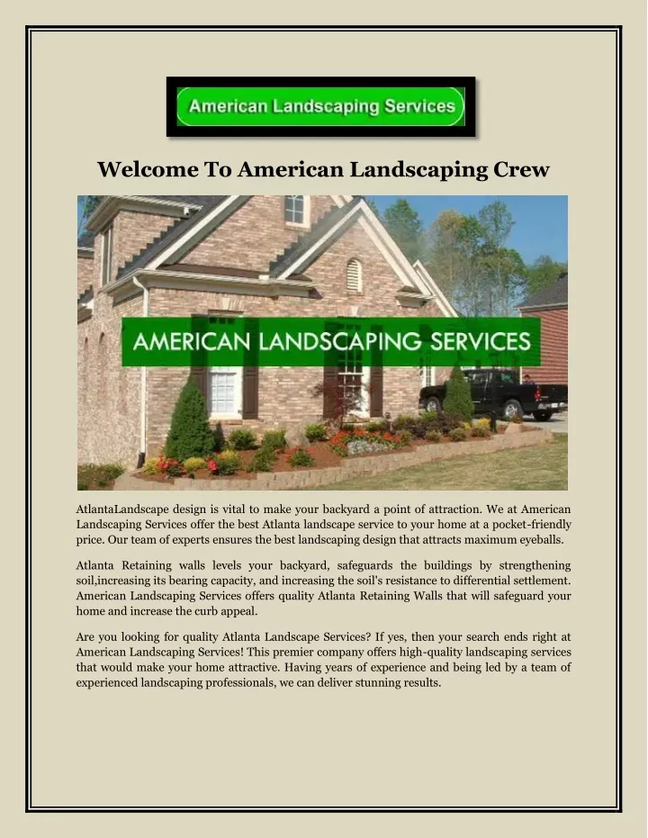 welcome to american landscaping crew