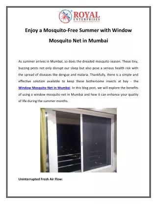 Enjoy a Mosquito-Free Summer with Window Mosquito Net in Mumbai