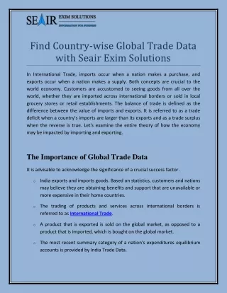 Find Country-wise Global Trade Data with Seair Exim Solutions