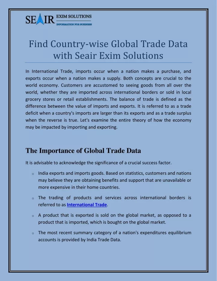 find country wise global trade data with seair