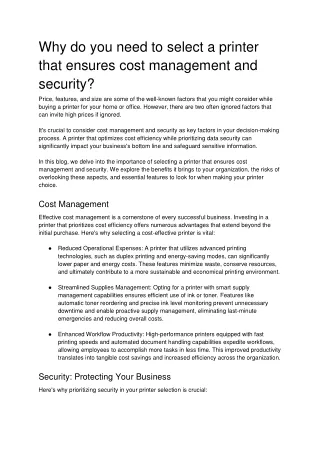 Why do you need to select a printer that ensures cost management and security