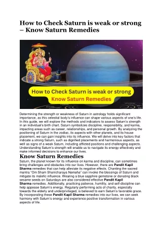 how to check saturn is weak or strong know saturn