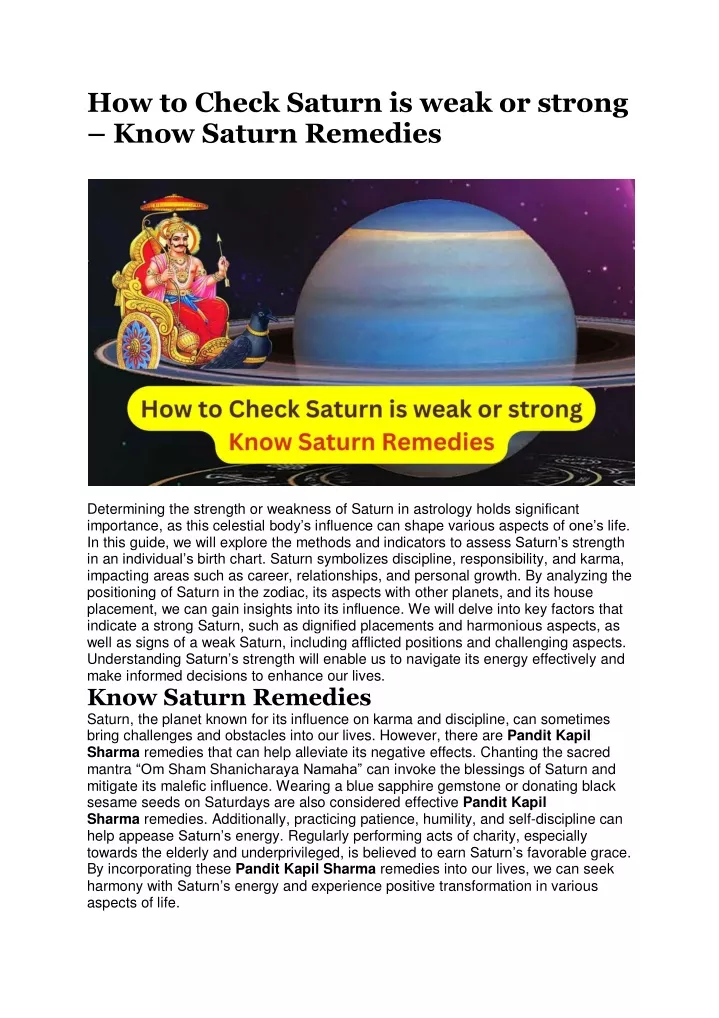 how to check saturn is weak or strong know saturn