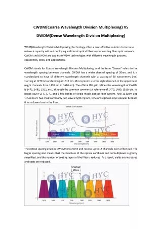 CWDM(Coarse WDM) VS DWDM(Dense WDM)