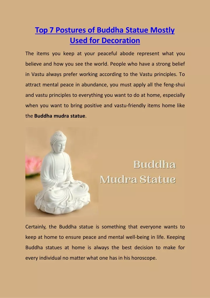 top 7 postures of buddha statue mostly used