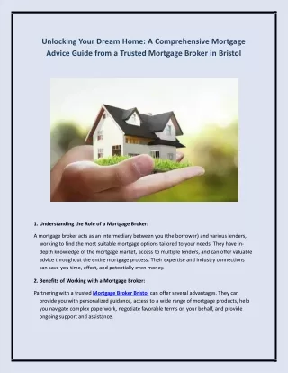 Unlocking Your Dream Home A Comprehensive Mortgage Advice Guide from a Trusted Mortgage Broker in Bristol