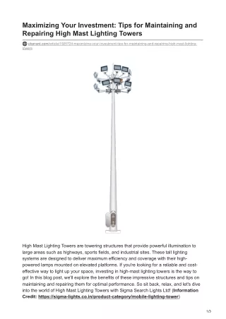 Maximizing Your Investment Tips for Maintaining and Repairing High Mast Lighting Towers