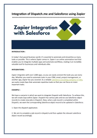 integration of dispatch me and salesforce using