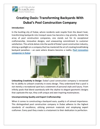 Creating Oasis- Transforming Backyards With Dubai’s Pool Construction Company