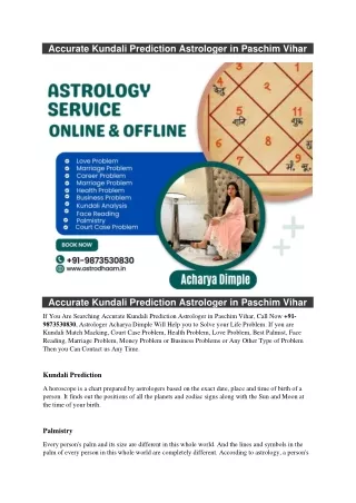 Accurate Kundali Prediction Astrologer in Paschim Vihar  91-9873530830