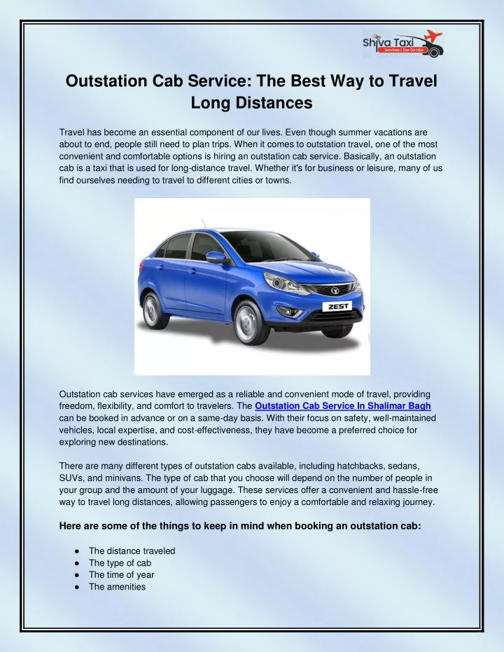 outstation cab service the best way to travel