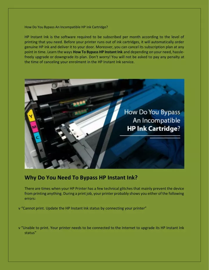 how do you bypass an incompatible hp ink cartridge