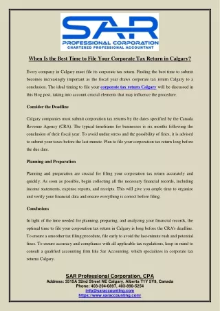 When Is the Best Time to File Your Corporate Tax Return in Calgary