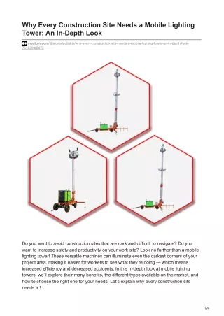 Why Every Construction Site Needs a Mobile Lighting Tower An In-Depth Look