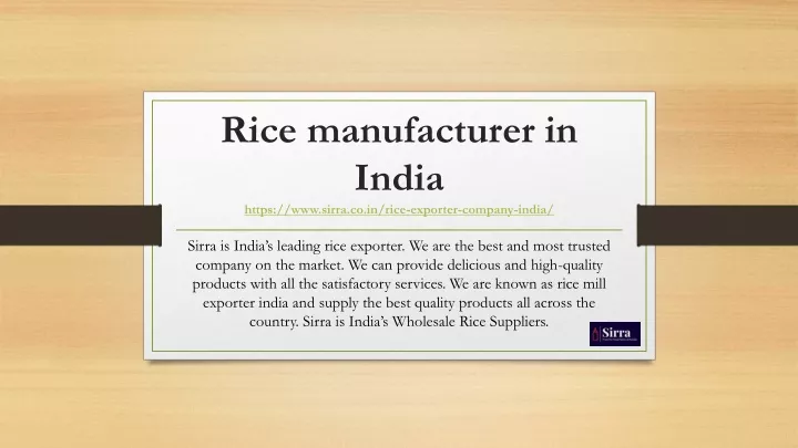 r ice manufacturer in india https www sirra co in rice exporter company india