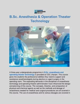B.Sc. Anesthesia & Operation Theater Technology
