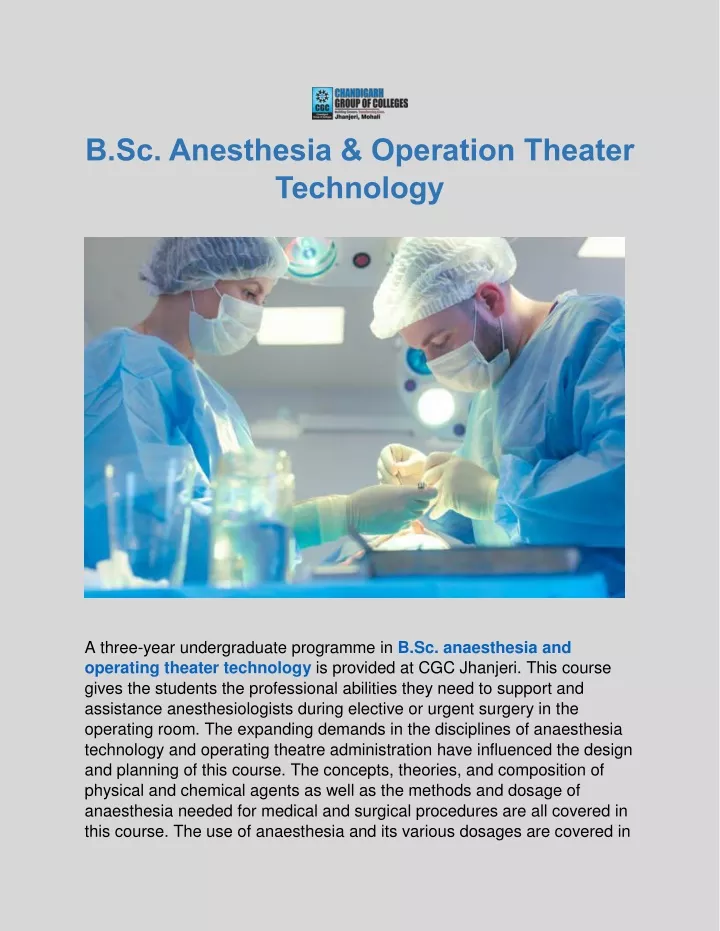 b sc anesthesia operation theater technology