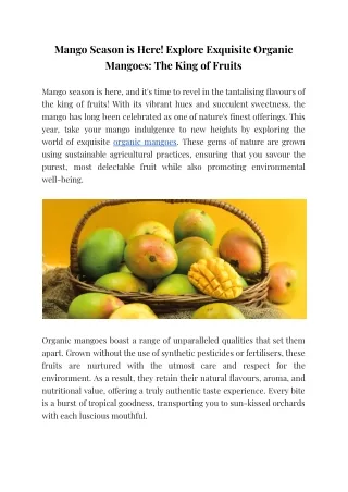 Mango Season is Here! Explore Exquisite Organic Mangoes_ The King of Fruits