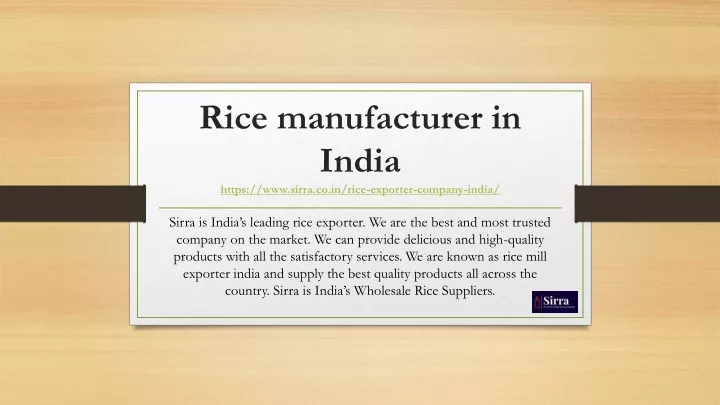 rice manufacturer in india https www sirra