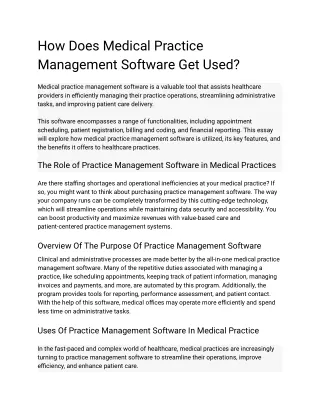 How Does Medical Practice Management Software Get Used