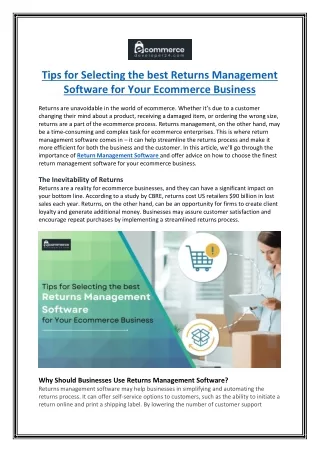 Tips for Selecting the best Returns Management Software for Your Ecommerce Business