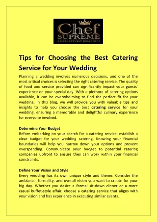 Tips for Choosing the Best Catering Service for Your Wedding