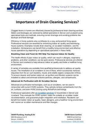Importance of Drain Cleaning Services?