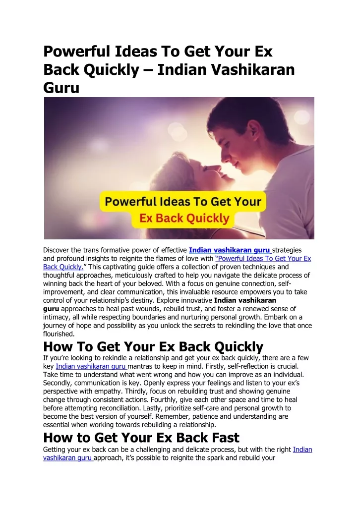 powerful ideas to get your ex back quickly indian vashikaran guru
