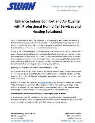 Enhance Indoor Comfort and Air Quality with Professional Humidifier Services and