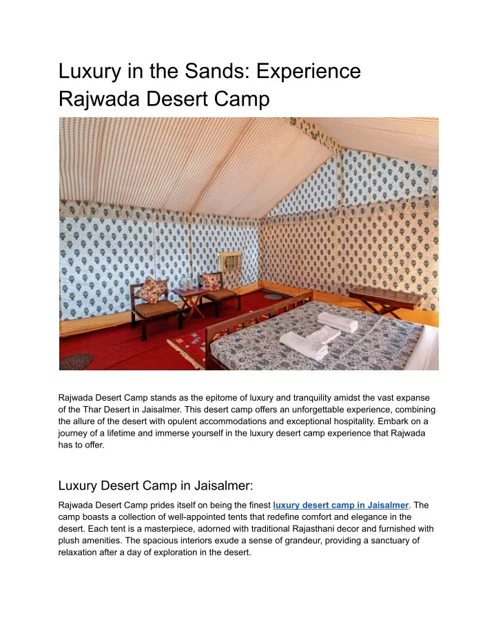 luxury in the sands experience rajwada desert camp
