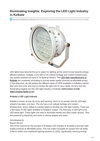 Illuminating Insights Exploring the LED Light Industry in Kolkata