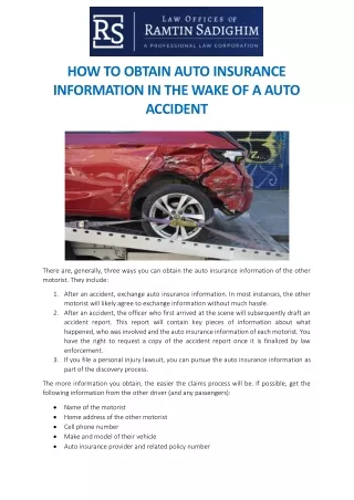 HOW TO OBTAIN AUTO INSURANCE INFORMATION IN THE WAKE OF A AUTO ACCIDENT