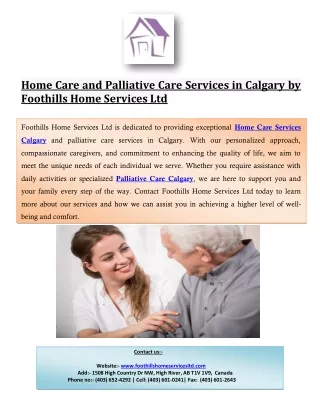 Home Care and Palliative Care Services in Calgary by Foothills Home Services Ltd