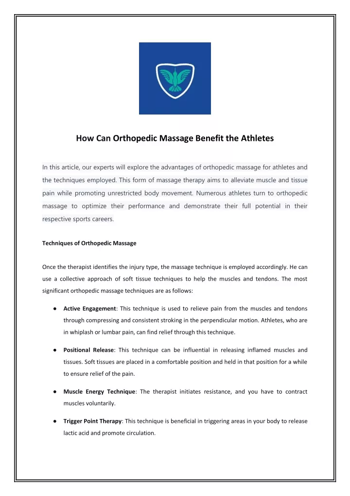 how can orthopedic massage benefit the athletes