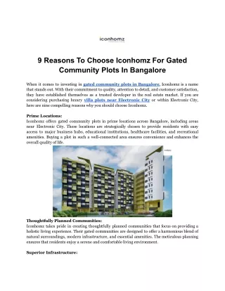9 Reasons To Choose Iconhomz For Gated Community Plots In Bangalore