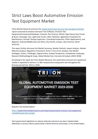 Strict Laws Boost Automotive Emission Test Equipment Market