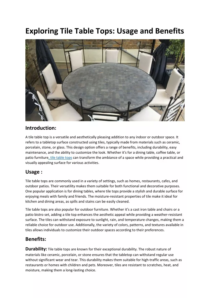 exploring tile table tops usage and benefits