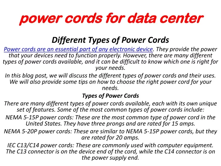 power cords for data center
