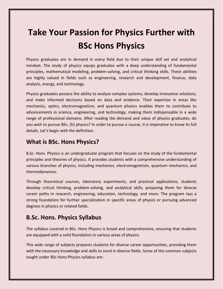 take your passion for physics further with