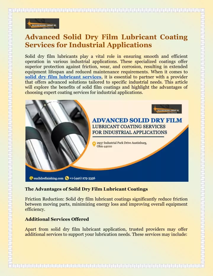 advanced solid dry film lubricant coating