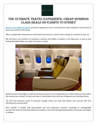 The Ultimate Travel Experience Cheap Business Class Deals on Flights to Sydney
