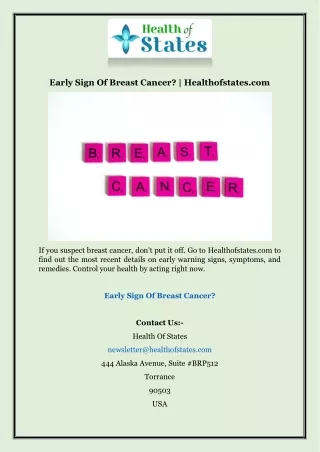 Early Sign Of Breast Cancer? | Healthofstates.com