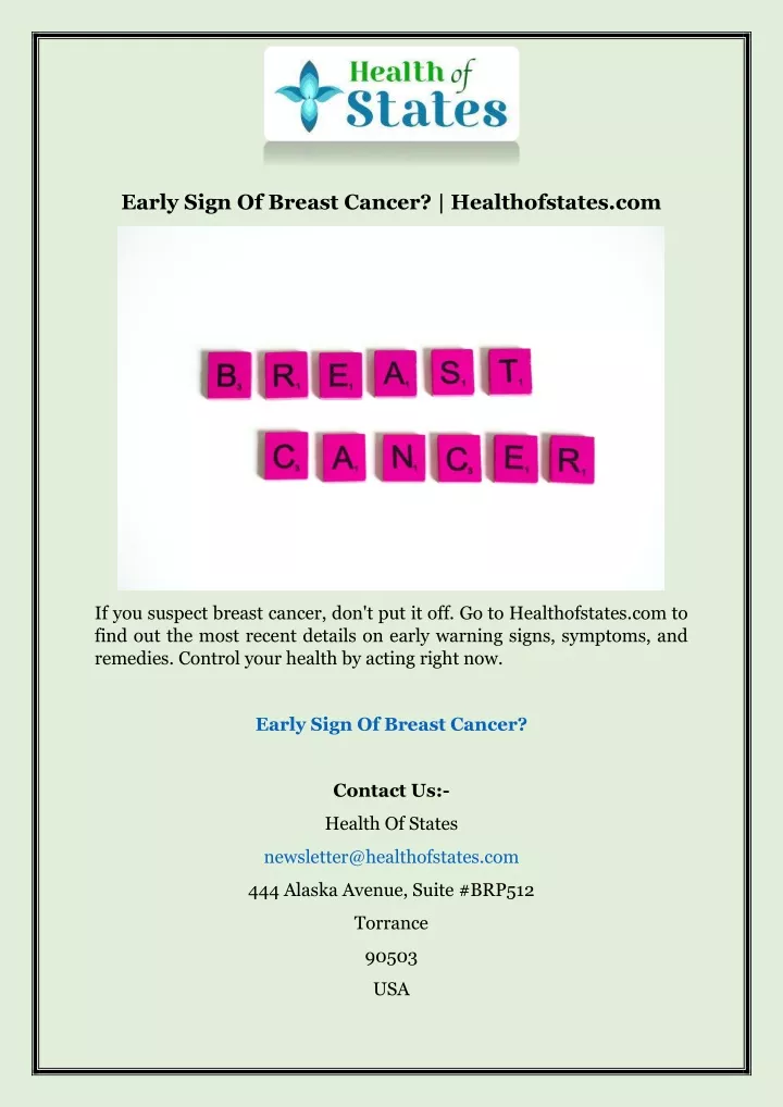 early sign of breast cancer healthofstates com