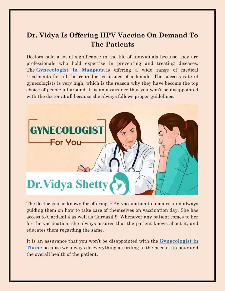 dr vidya is offering hpv vaccine on demand