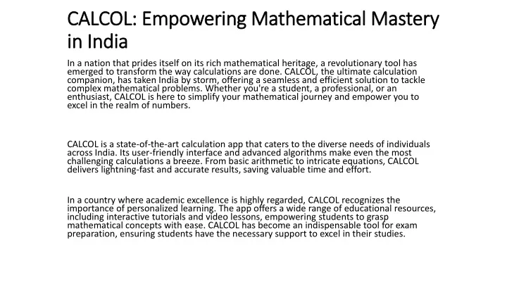 calcol empowering mathematical mastery in india