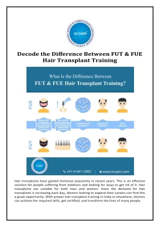 Decode the Difference Between FUT & FUE Hair Transplant Training