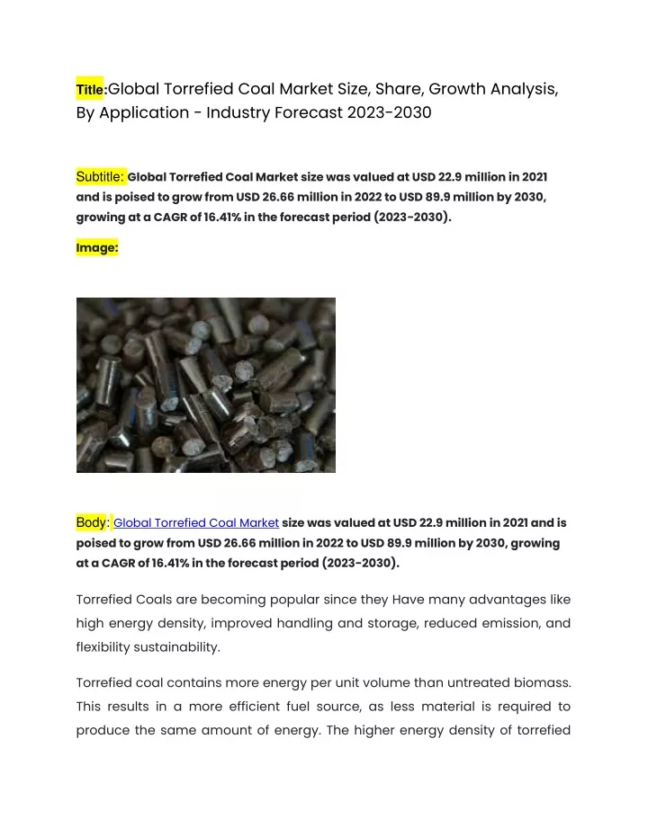 title global torrefied coal market size share