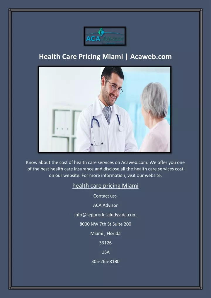 health care pricing miami acaweb com