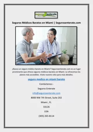 Seguros Médicos Baratos en Miami | Segurosenterate.com
