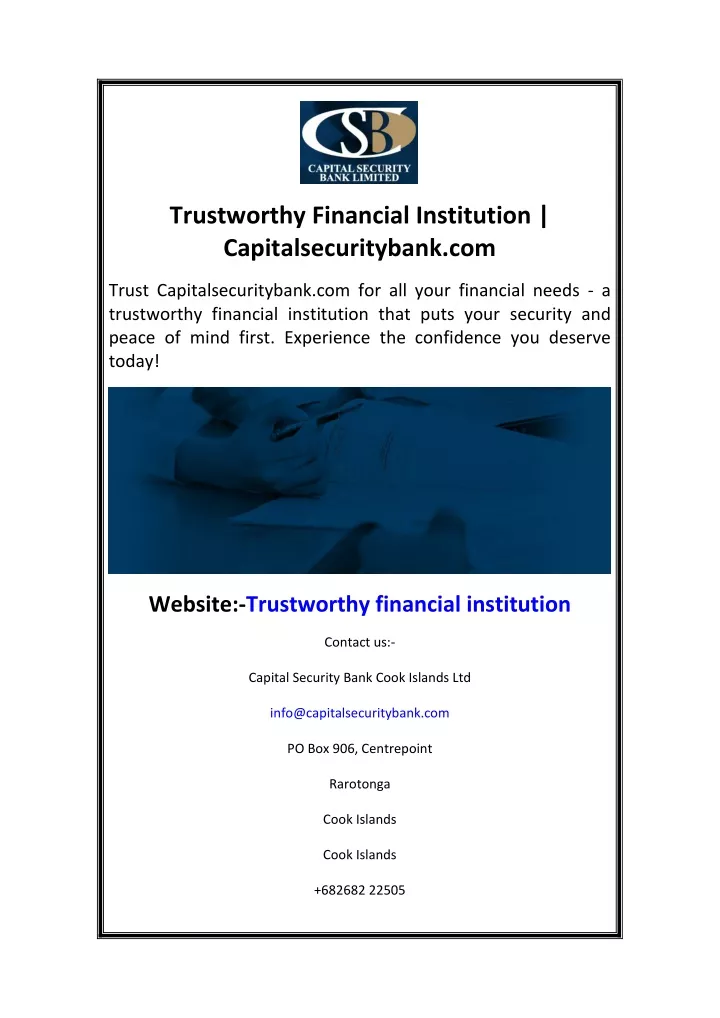 trustworthy financial institution